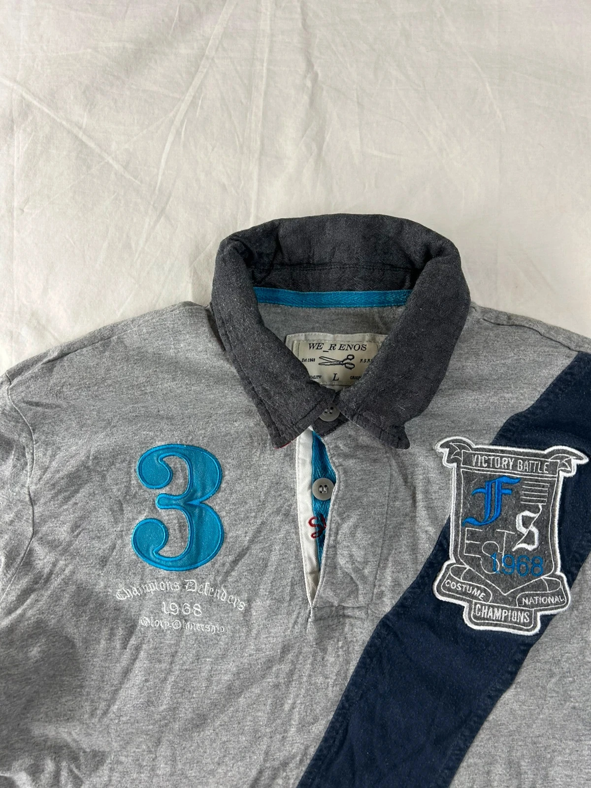 Vintage grey long sleeve polo We renos champions defenders 1968 size L – photo 3